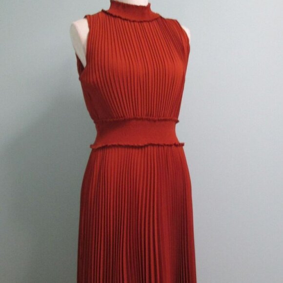 Nanette Lapore Pleated Sleeveless Smock Neck & Waist Midi Dress-Sienna-10-EUC - Picture 1 of 16